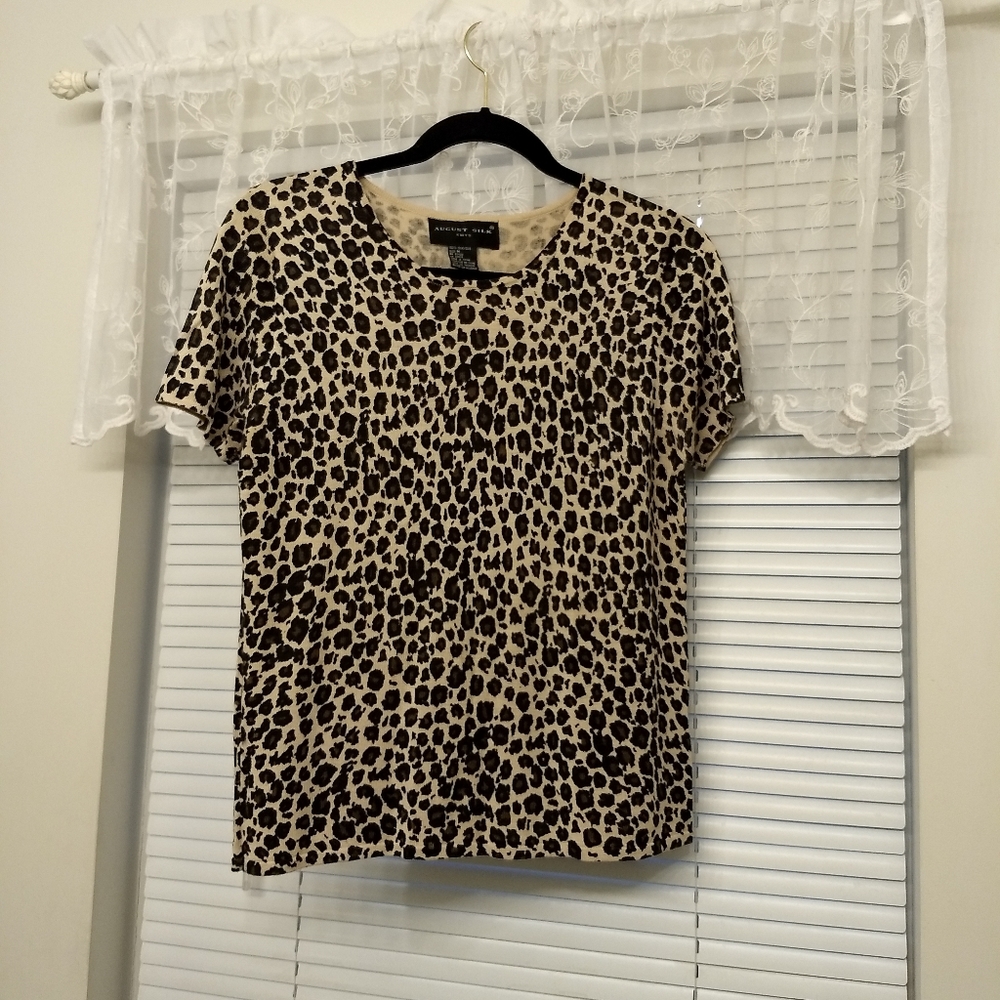August Silk leopard pattern knit top